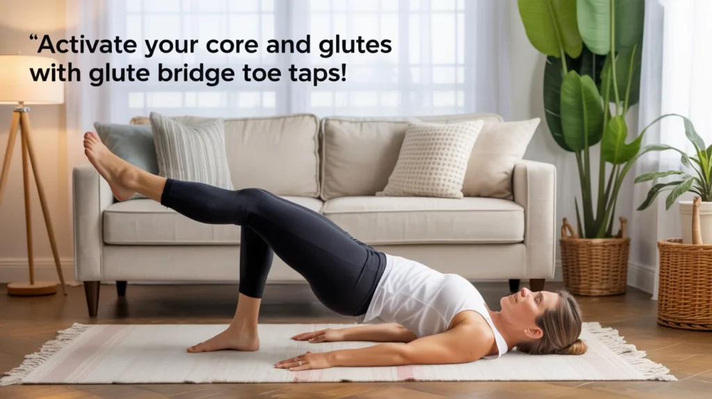 Activate Your Core and Glutes with Glute Bridge Toe Taps!