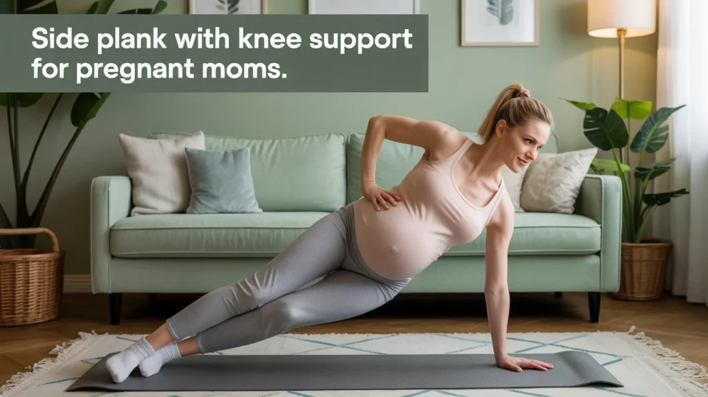 Side Plank with Knee Support for Pregnant Moms.