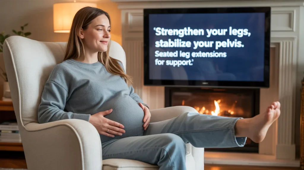 Strengthen your legs, stabilize your pelvis. Seated leg extensions for support