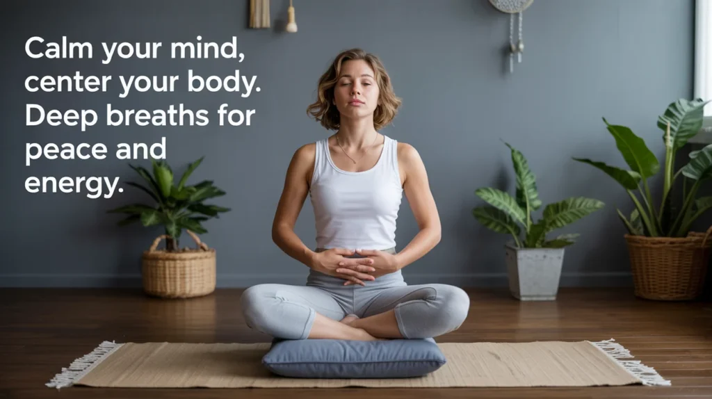 Calm your mind, center your body. Deep breaths for peace and energy.