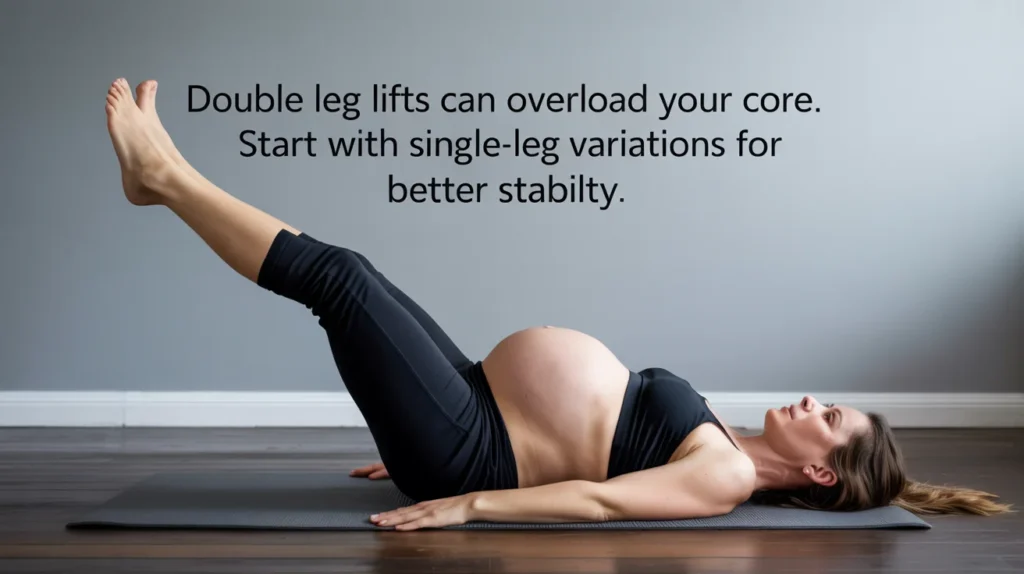 Double leg lifts can overload your core. Start with single-leg variations for better stability.