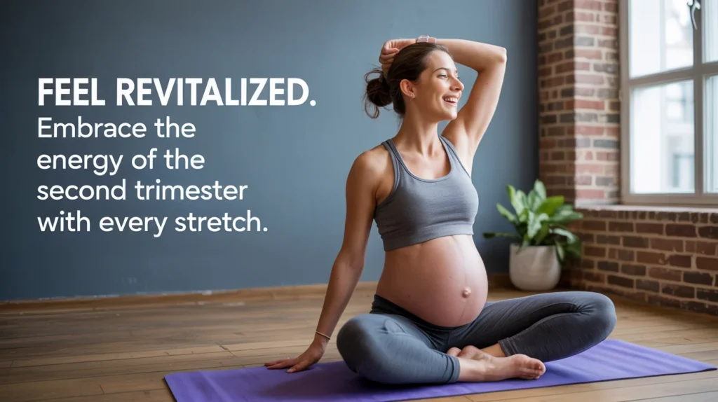 Feel revitalized. Embrace the energy of the second trimester with every stretch.