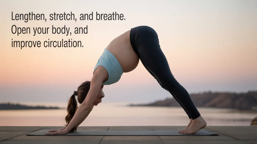 Lengthen, stretch, and breathe. Open your body, and improve circulation.