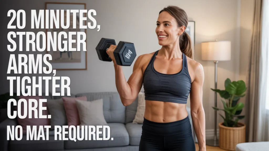 20 minutes, stronger arms, tighter core. No mat required.