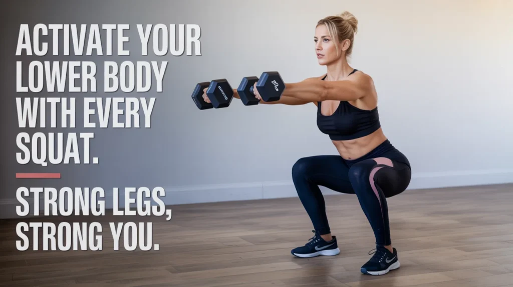 Activate your lower body with every squat. Strong legs, strong you.