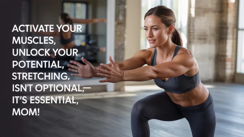 Activate your muscles, unlock your potential. Stretching isn’t optional—it’s essential, mom!
