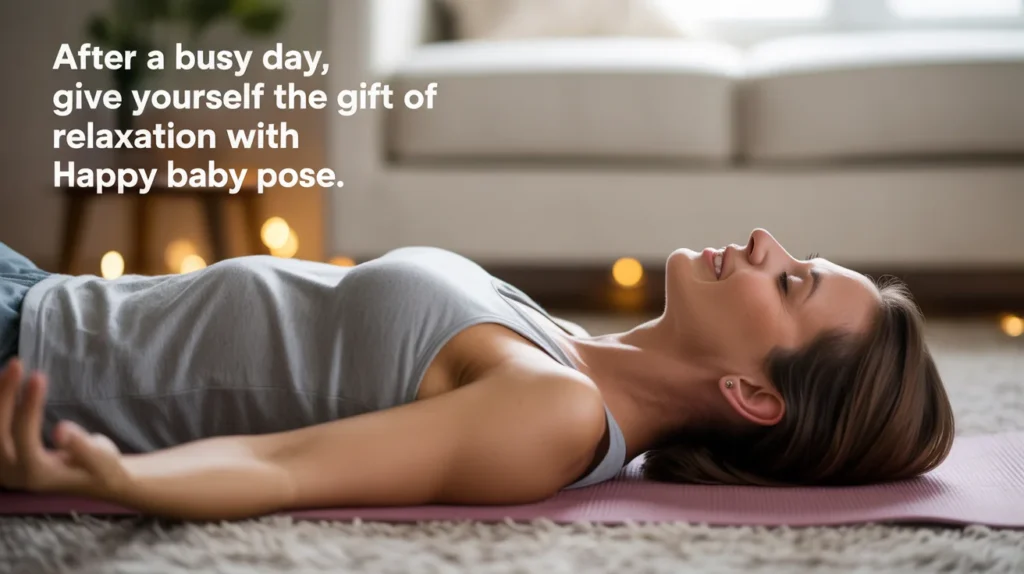 After a busy day, give yourself the gift of relaxation with Happy Baby Pose.