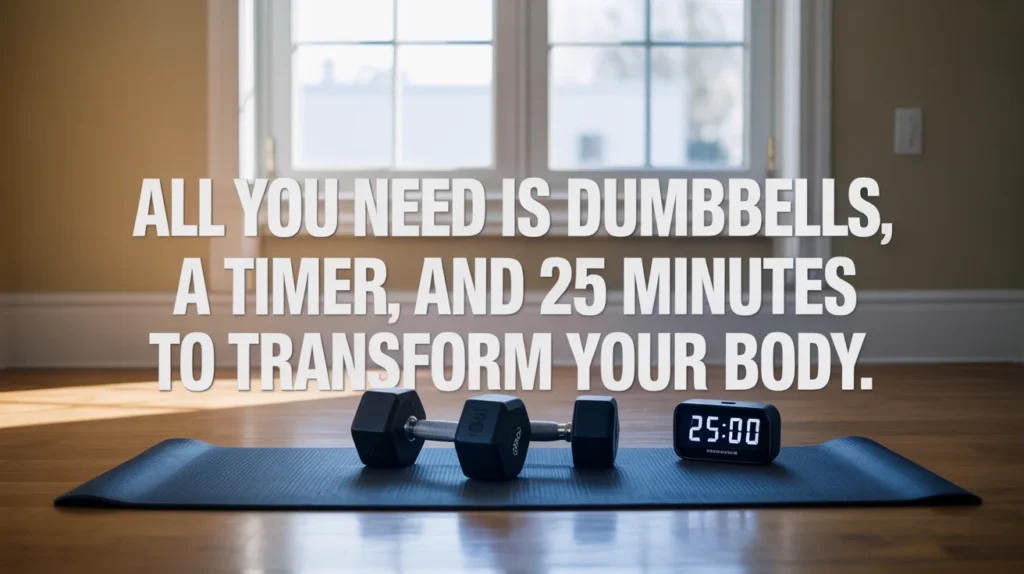 All you need is dumbbells, a timer, and 25 minutes to transform your body.”
