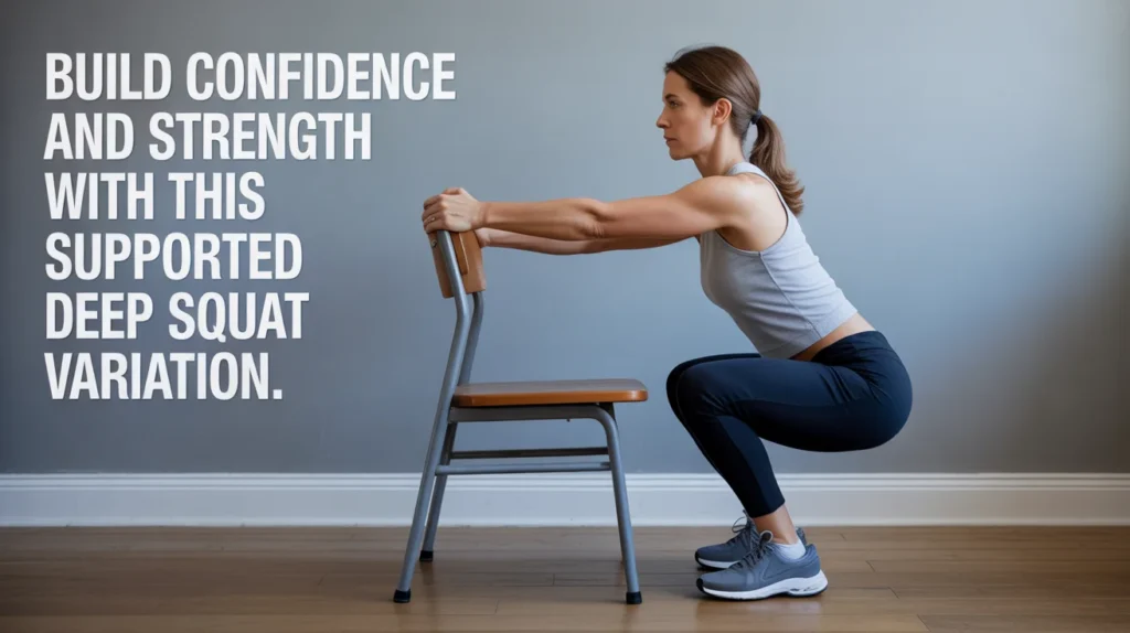 Build confidence and strength with this supported deep squat variation.