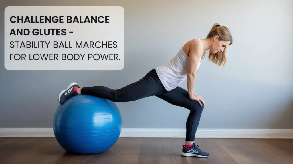 Challenge Balance and Glutes – Stability Ball Marches for Lower Body Power.