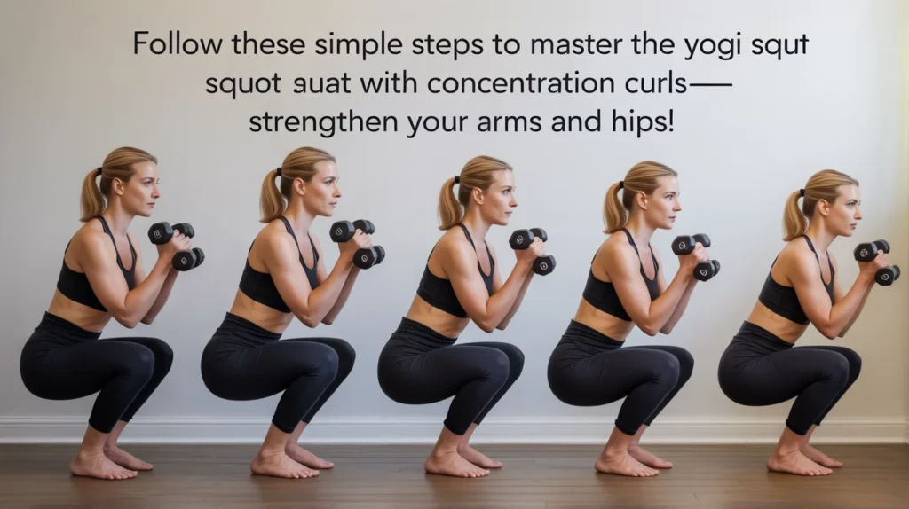 Follow these simple steps to master the Yogi Squat with Concentration Curls—strengthen your arms and hips!