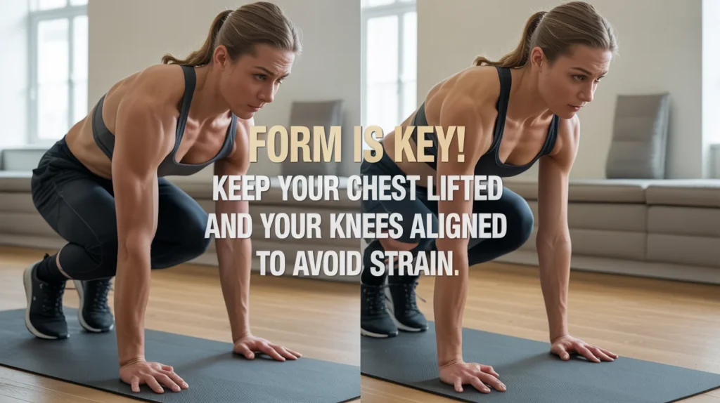 Form is key! Keep your chest lifted and your knees aligned to avoid strain.