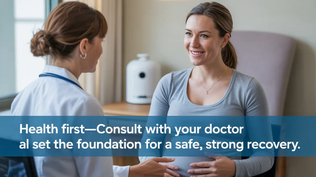 Health first—consult with your doctor and set the foundation for a safe, strong recovery.