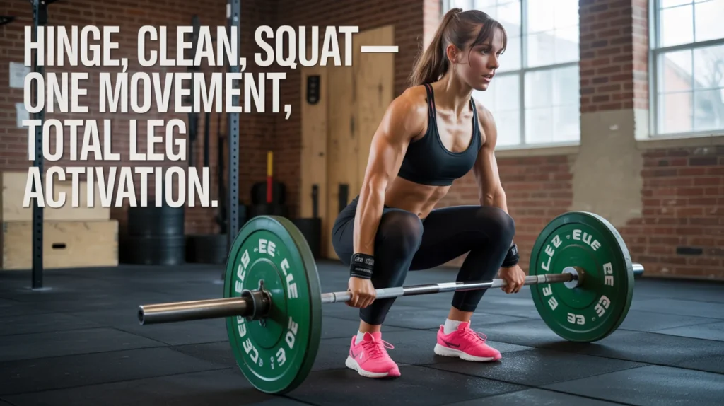 Hinge, clean, squat—one movement, total leg activation.