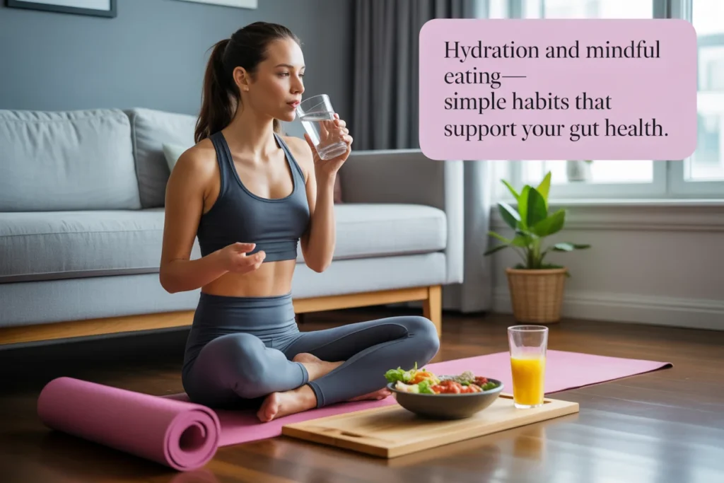 Hydration and mindful eating—simple habits that support your gut health.