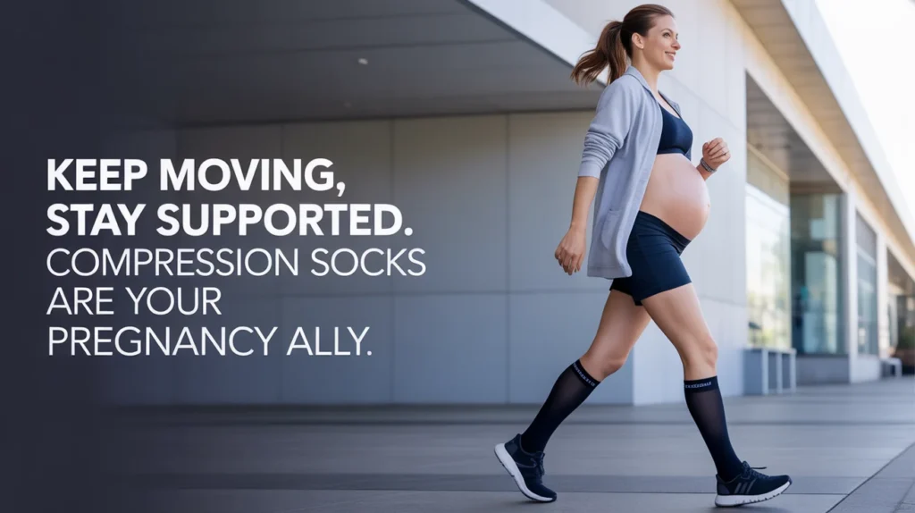 Keep moving, stay supported. Compression socks are your pregnancy ally.