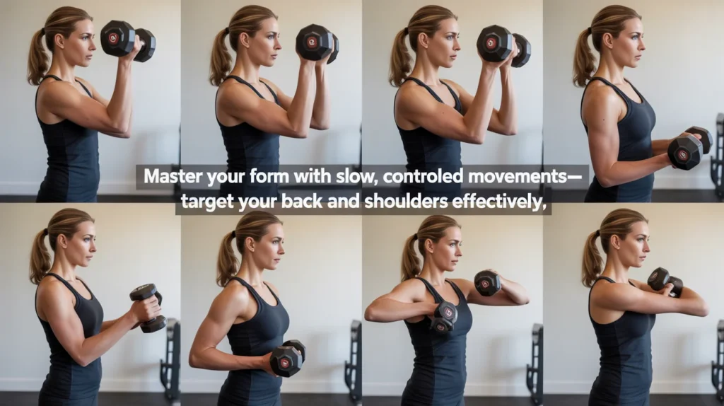 Master your form with slow, controlled movements—target your back and shoulders effectively.