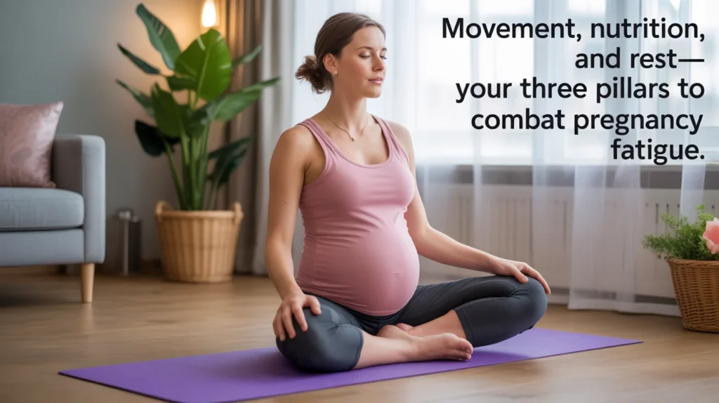 Movement, nutrition, and rest—your three pillars to combat pregnancy fatigue.