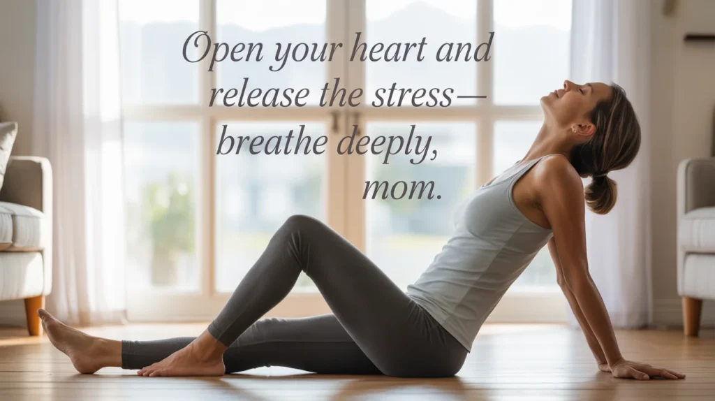 Open your heart and release the stress—breathe deeply, mom.