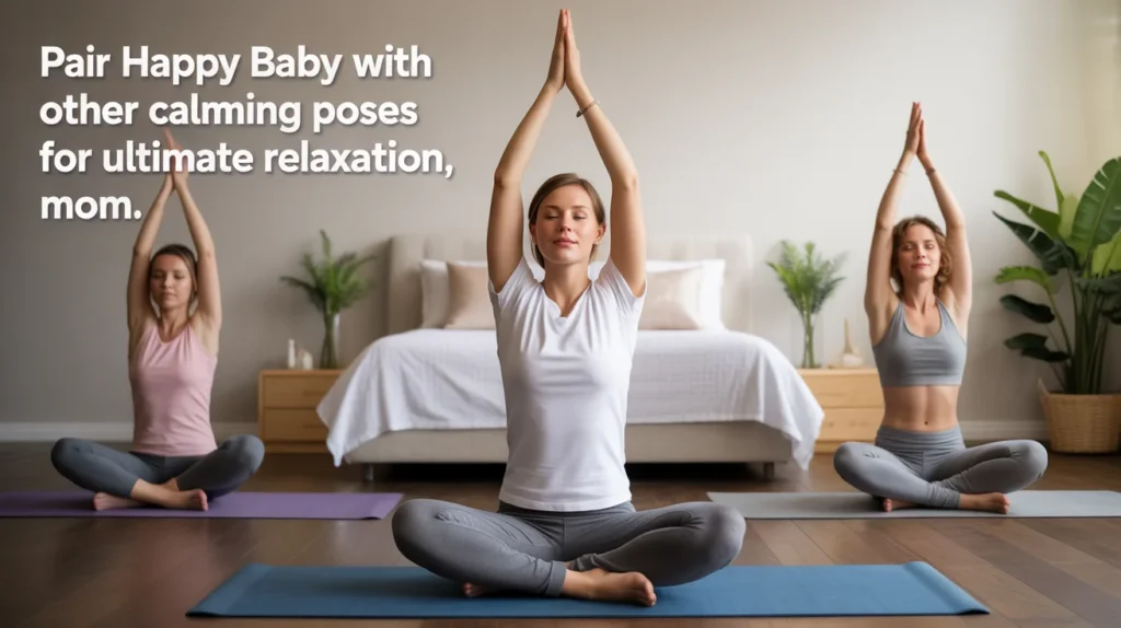 Pair Happy Baby with other calming poses for ultimate relaxation, mom.