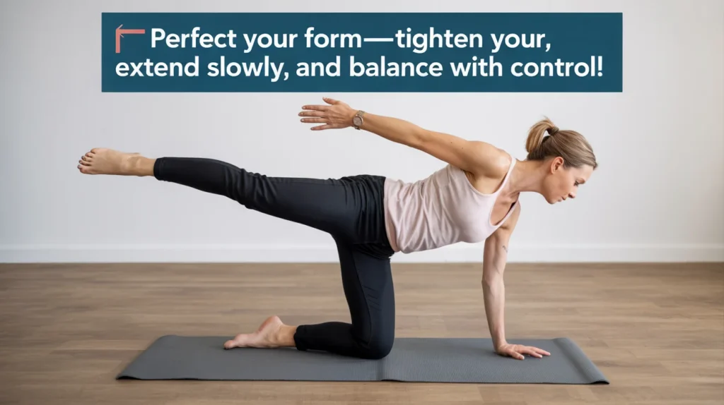Perfect your form—tighten your core, extend slowly, and balance with control!
