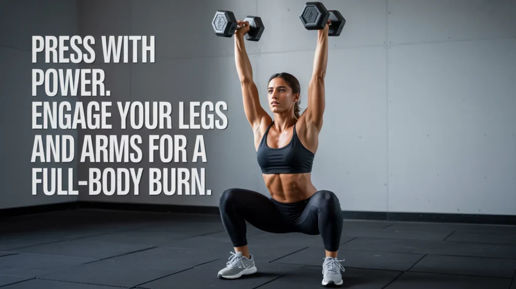Press with power. Engage your legs and arms for a full-body burn.