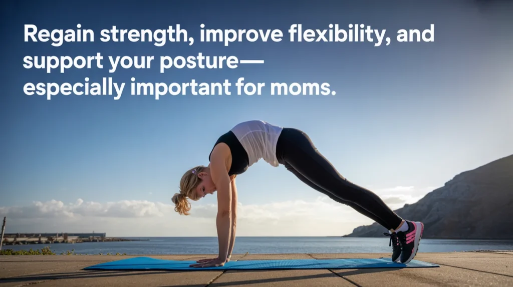Regain strength, improve flexibility, and support your posture—especially important for moms.