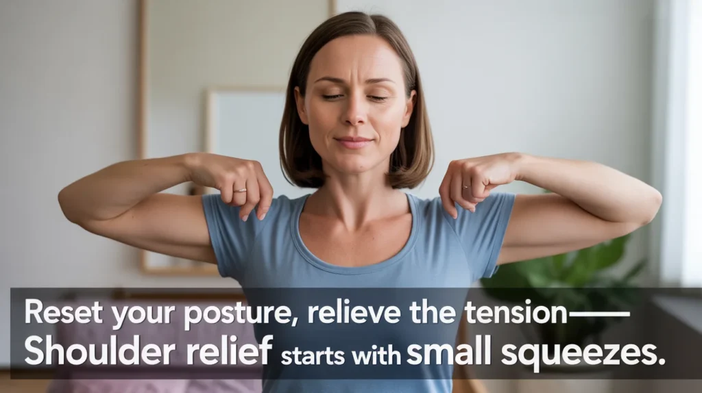 Reset your posture, relieve the tension—shoulder relief starts with small squeezes.