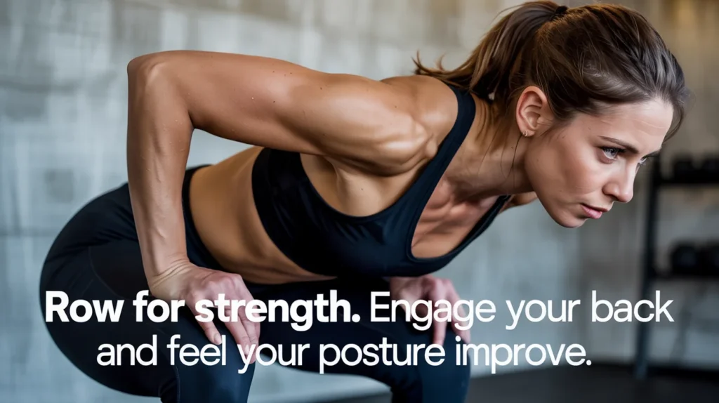 Row for strength. Engage your back and feel your posture improve.