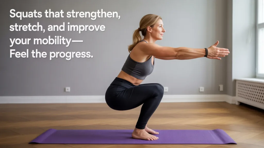 Squats that strengthen, stretch, and improve your mobility—feel the progress.