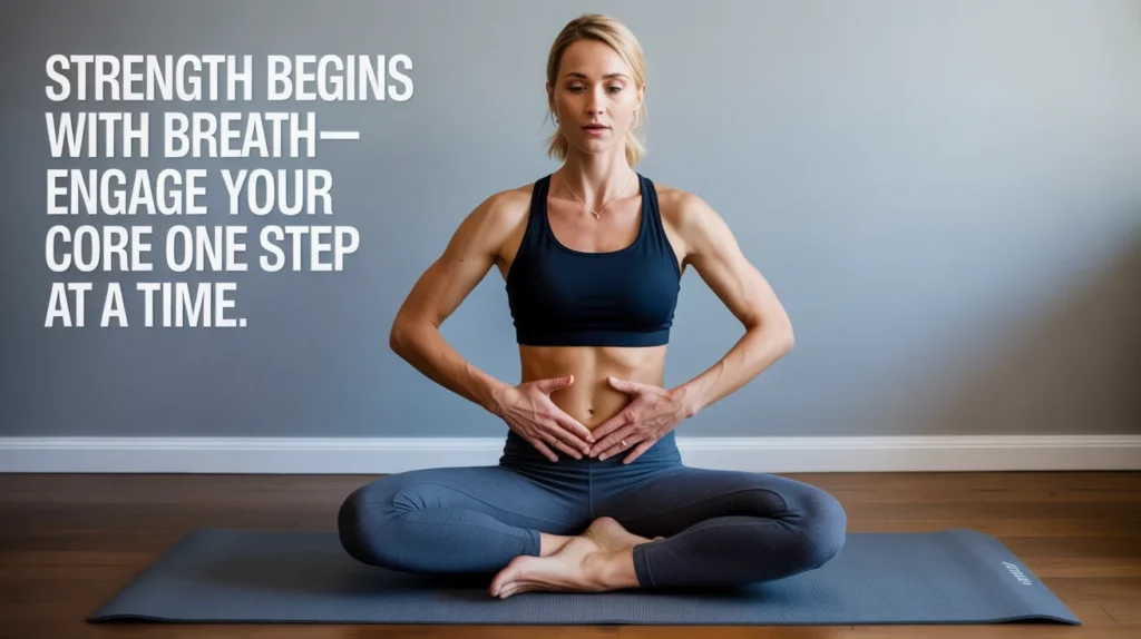 Strength begins with breath—engage your core one step at a time.