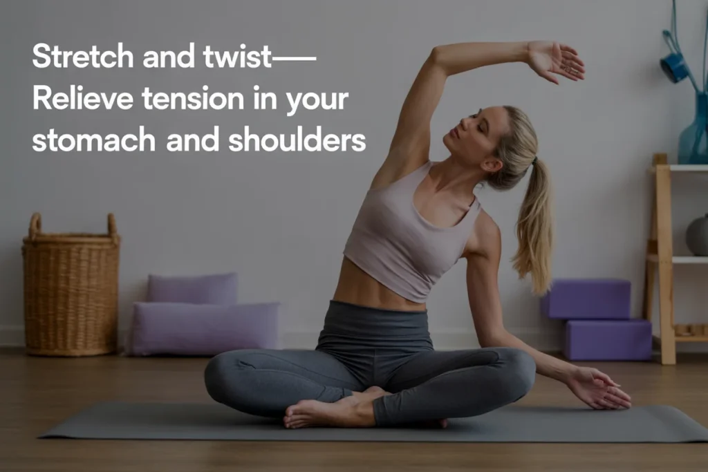 Stretch and twist—relieve tension in your stomach and shoulders.