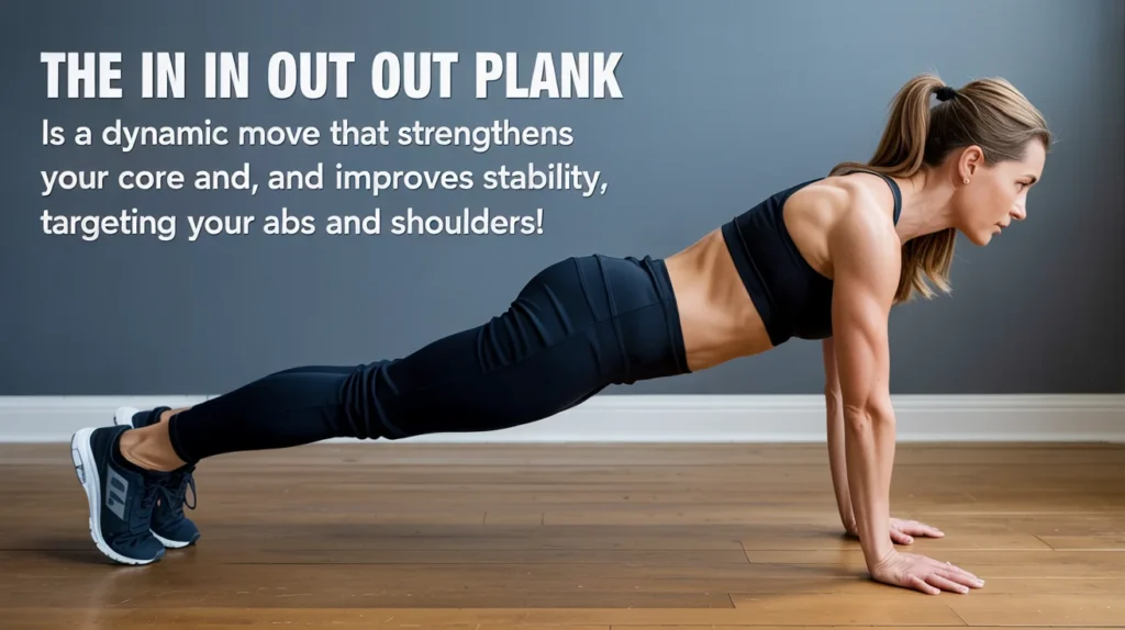 The In In Out Out Plank is a dynamic move that strengthens your core and improves stability, targeting your abs and shoulders!